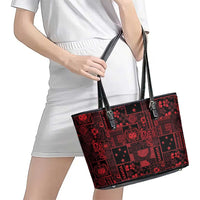 Dark Samoa Manuia Le Kerisimasi Leather Tote Bag Pacific Patchwork Xmas Vibes - Polynesian Pride