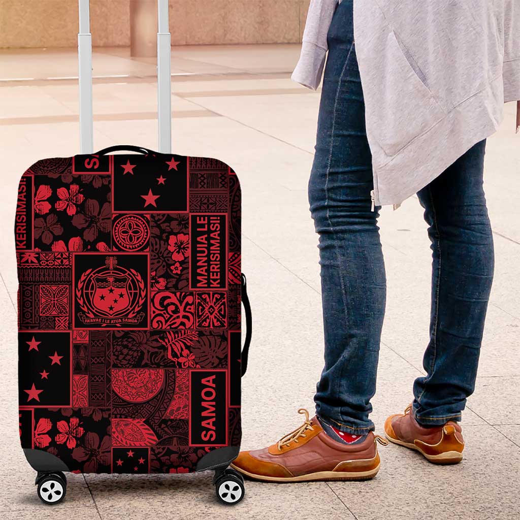 Dark Samoa Manuia Le Kerisimasi Luggage Cover Pacific Patchwork Xmas Vibes - Polynesian Pride