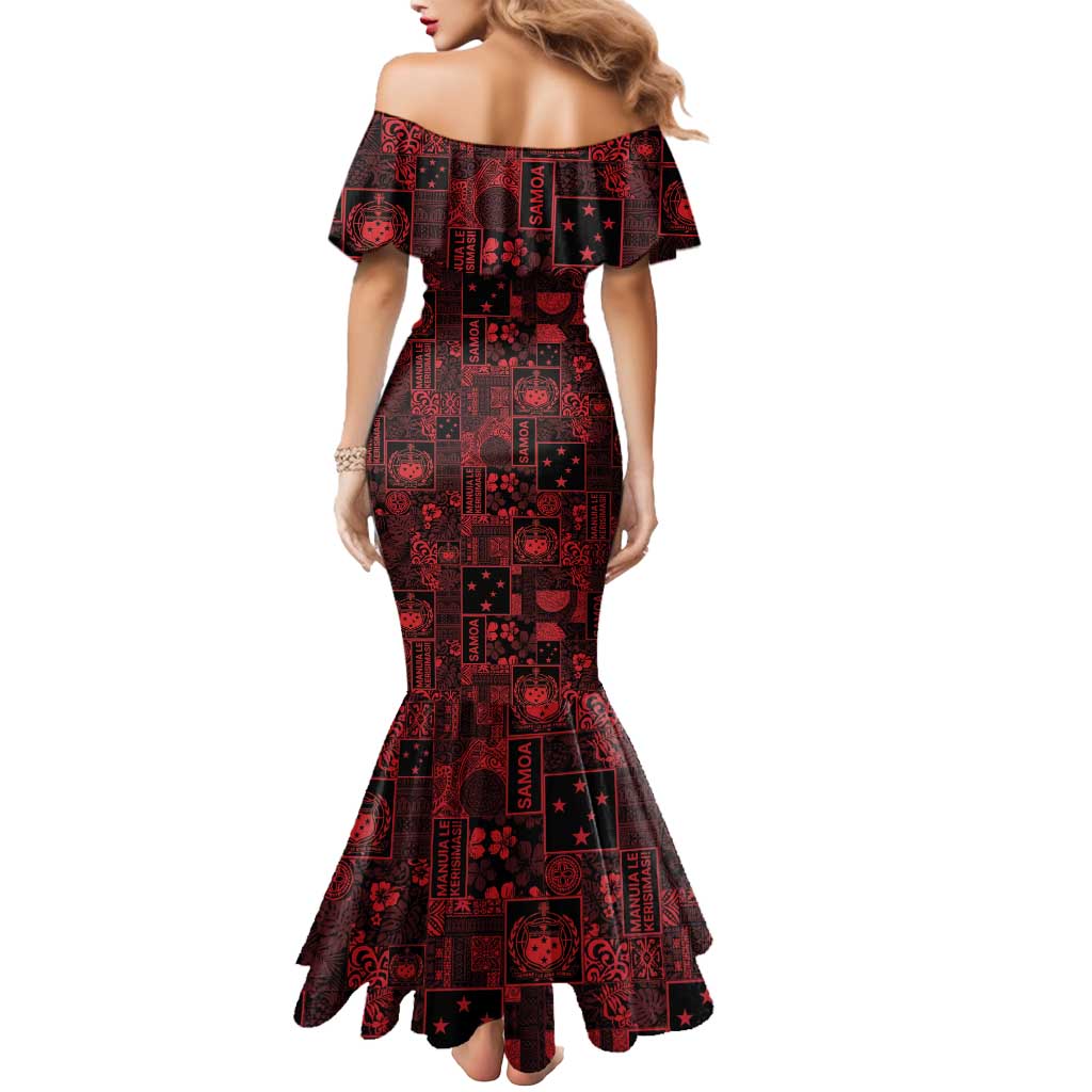 Dark Samoa Manuia Le Kerisimasi Mermaid Dress Pacific Patchwork Xmas Vibes - Polynesian Pride
