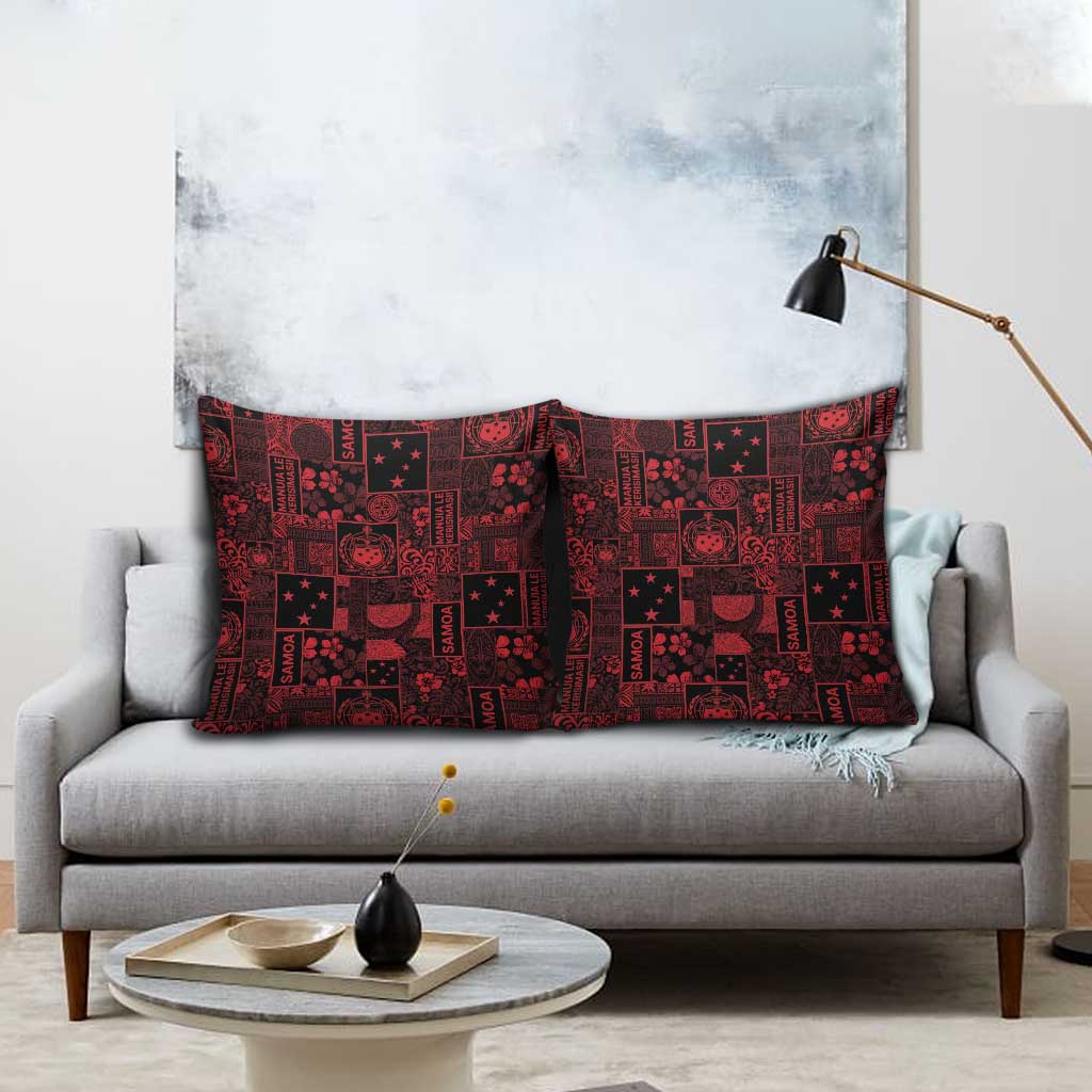 Dark Samoa Manuia Le Kerisimasi Pillow Cover Pacific Patchwork Xmas Vibes - Polynesian Pride