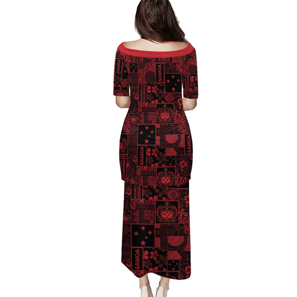 Dark Samoa Manuia Le Kerisimasi Puletasi Pacific Patchwork Xmas Vibes - Polynesian Pride