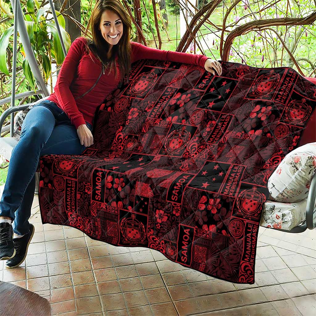 Dark Samoa Manuia Le Kerisimasi Quilt Pacific Patchwork Xmas Vibes - Polynesian Pride