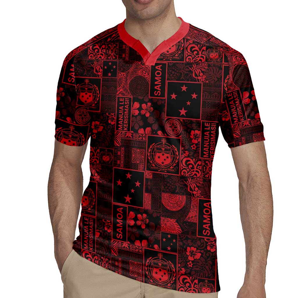 Dark Samoa Manuia Le Kerisimasi Rugby Jersey Pacific Patchwork Xmas Vibes - Polynesian Pride