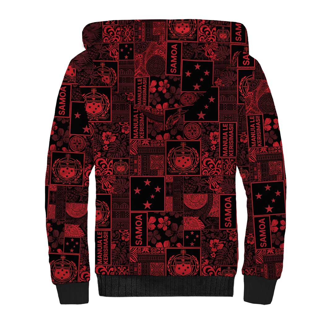 Dark Samoa Manuia Le Kerisimasi Sherpa Hoodie Pacific Patchwork Xmas Vibes LT9 - Polynesian Pride