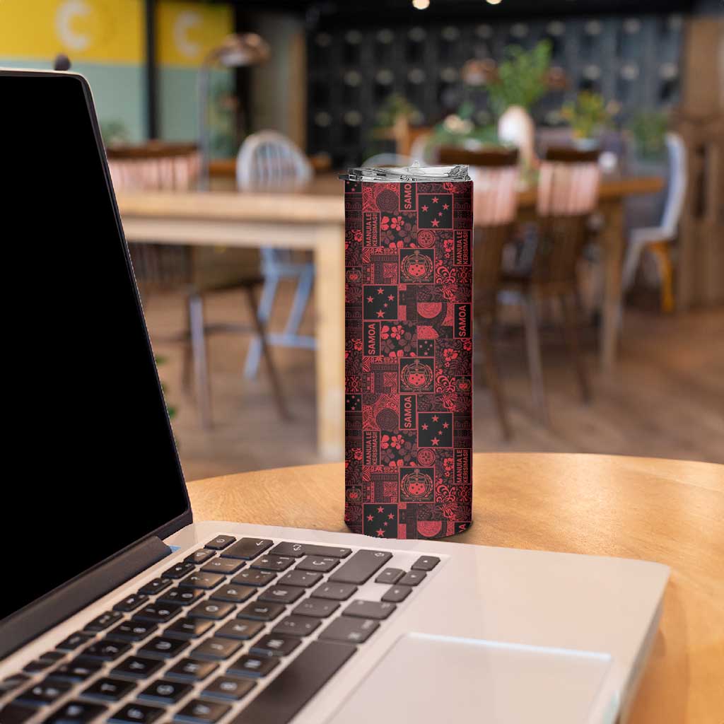 Dark Samoa Manuia Le Kerisimasi Skinny Tumbler Pacific Patchwork Xmas Vibes - Polynesian Pride