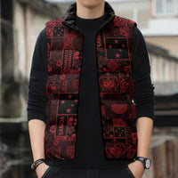 Dark Samoa Manuia Le Kerisimasi Sleeveless Puffer Jacket Pacific Patchwork Xmas Vibes - Polynesian Pride