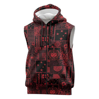 Dark Samoa Manuia Le Kerisimasi Sleeveless Zip Hoodie Pacific Patchwork Xmas Vibes LT9 Red - Polynesian Pride