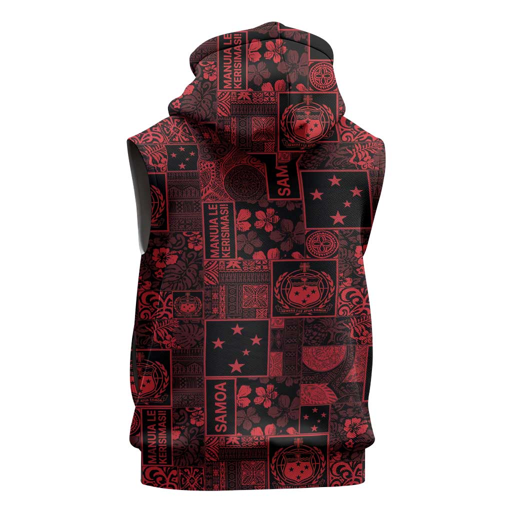 Dark Samoa Manuia Le Kerisimasi Sleeveless Zip Hoodie Pacific Patchwork Xmas Vibes LT9 - Polynesian Pride