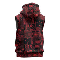 Dark Samoa Manuia Le Kerisimasi Sleeveless Zip Hoodie Pacific Patchwork Xmas Vibes LT9 - Polynesian Pride