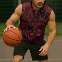 Dark Samoa Manuia Le Kerisimasi Sleeveless Zip Hoodie Pacific Patchwork Xmas Vibes LT9 - Polynesian Pride