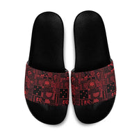 Dark Samoa Manuia Le Kerisimasi Slide Sandals Pacific Patchwork Xmas Vibes - Polynesian Pride