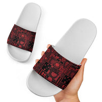 Dark Samoa Manuia Le Kerisimasi Slide Sandals Pacific Patchwork Xmas Vibes - Polynesian Pride