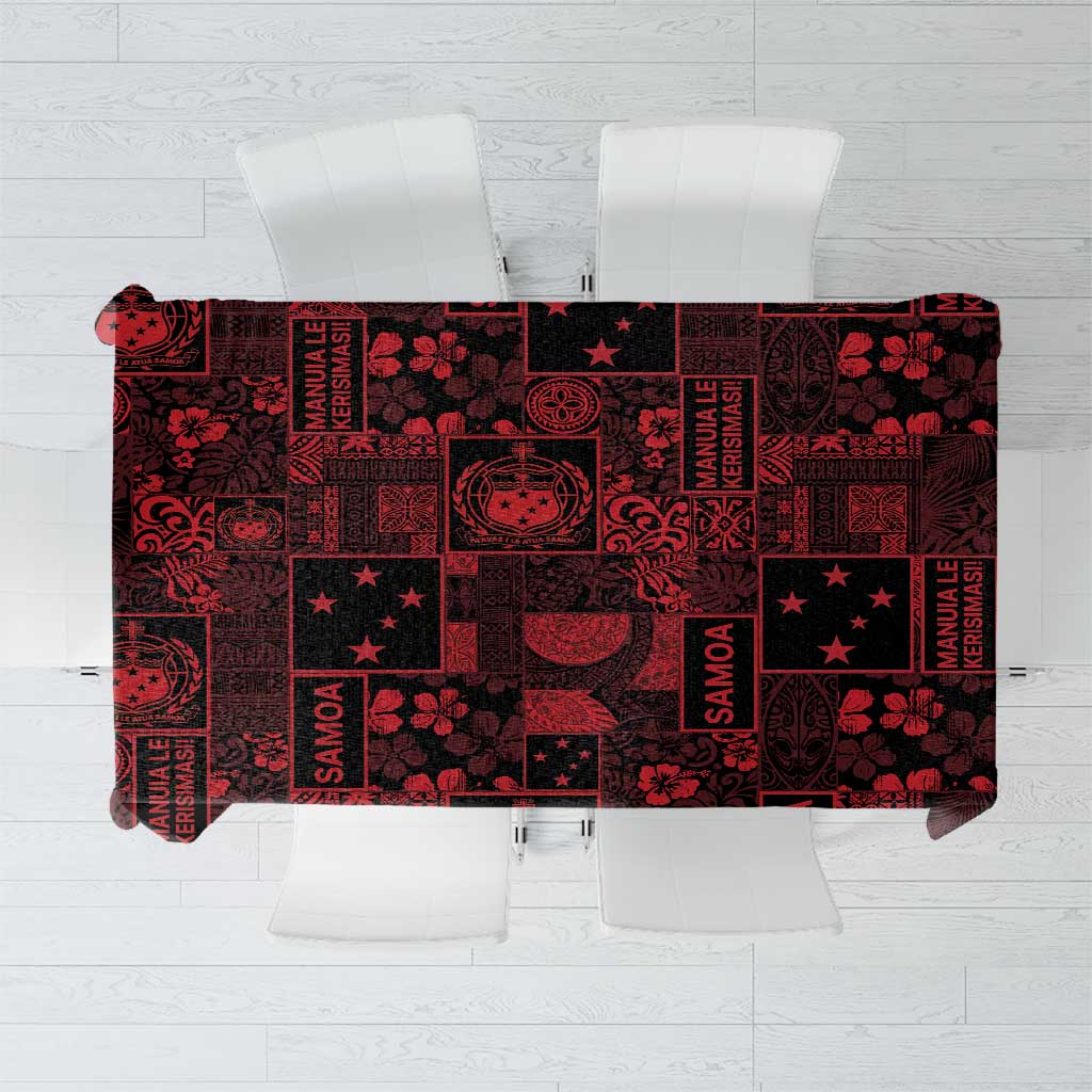 Dark Samoa Manuia Le Kerisimasi Tablecloth Pacific Patchwork Xmas Vibes - Polynesian Pride