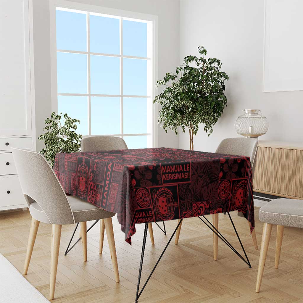Dark Samoa Manuia Le Kerisimasi Tablecloth Pacific Patchwork Xmas Vibes - Polynesian Pride