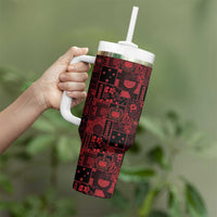 Dark Samoa Manuia Le Kerisimasi Tumbler With Handle Pacific Patchwork Xmas Vibes - Polynesian Pride