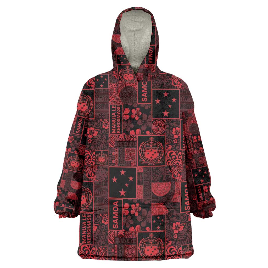 Dark Samoa Manuia Le Kerisimasi Wearable Blanket Hoodie Pacific Patchwork Xmas Vibes - Polynesian Pride