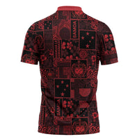 Dark Samoa Manuia Le Kerisimasi Zipper Polo Shirt Pacific Patchwork Xmas Vibes LT9 - Polynesian Pride