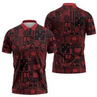 Dark Samoa Manuia Le Kerisimasi Zipper Polo Shirt Pacific Patchwork Xmas Vibes LT9 - Polynesian Pride