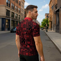 Dark Samoa Manuia Le Kerisimasi Zipper Polo Shirt Pacific Patchwork Xmas Vibes LT9 - Polynesian Pride