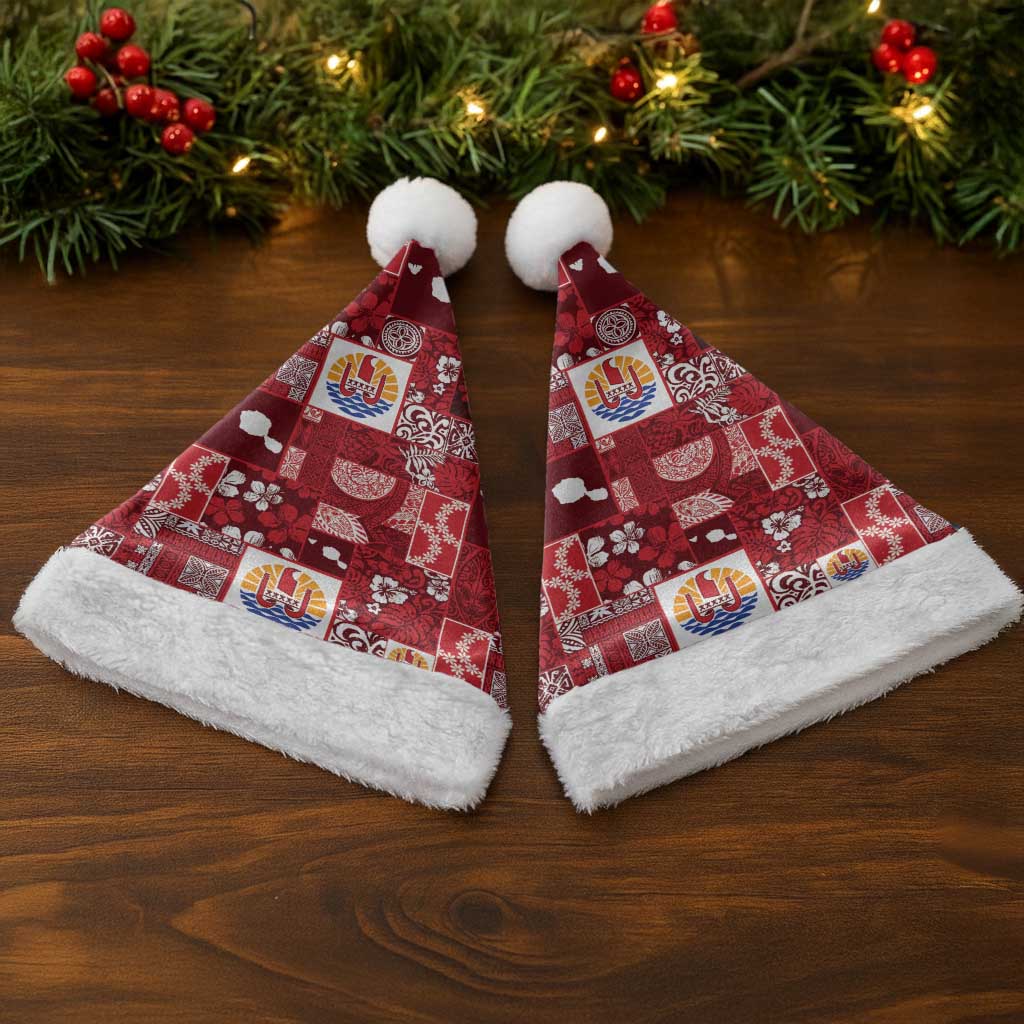 Tahiti Oaoa I Teie Noera Christmas Santa Hat Pacific Patchwork Xmas Vibes - Polynesian Pride