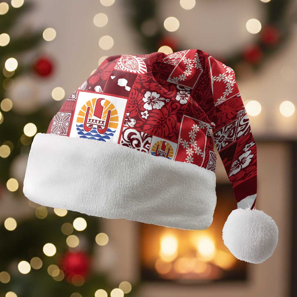 Tahiti Oaoa I Teie Noera Christmas Santa Hat Pacific Patchwork Xmas Vibes - Polynesian Pride