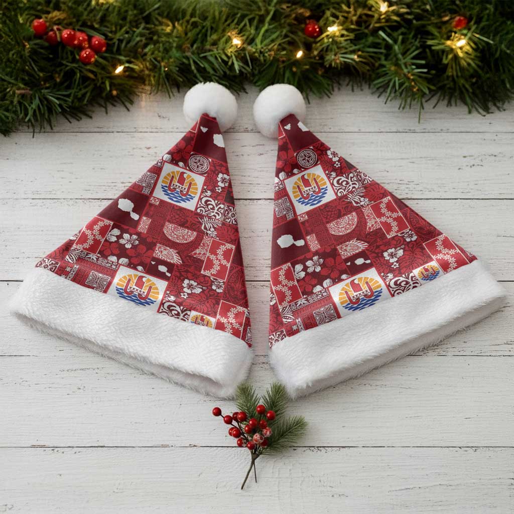 Tahiti Oaoa I Teie Noera Christmas Santa Hat Pacific Patchwork Xmas Vibes - Polynesian Pride