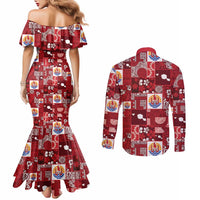 Tahiti Oaoa I Teie Noera Couples Matching Mermaid Dress and Long Sleeve Button Shirt Pacific Patchwork Xmas Vibes LT9 - Polynesian Pride