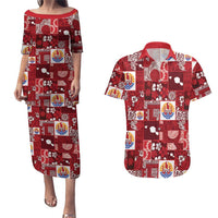 Tahiti Oaoa I Teie Noera Couples Matching Puletasi and Hawaiian Shirt Pacific Patchwork Xmas Vibes - Polynesian Pride