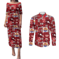 Tahiti Oaoa I Teie Noera Couples Matching Puletasi and Long Sleeve Button Shirt Pacific Patchwork Xmas Vibes - Polynesian Pride