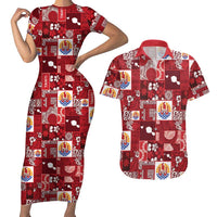 Tahiti Oaoa I Teie Noera Couples Matching Short Sleeve Bodycon Dress and Hawaiian Shirt Pacific Patchwork Xmas Vibes LT9 Red - Polynesian Pride