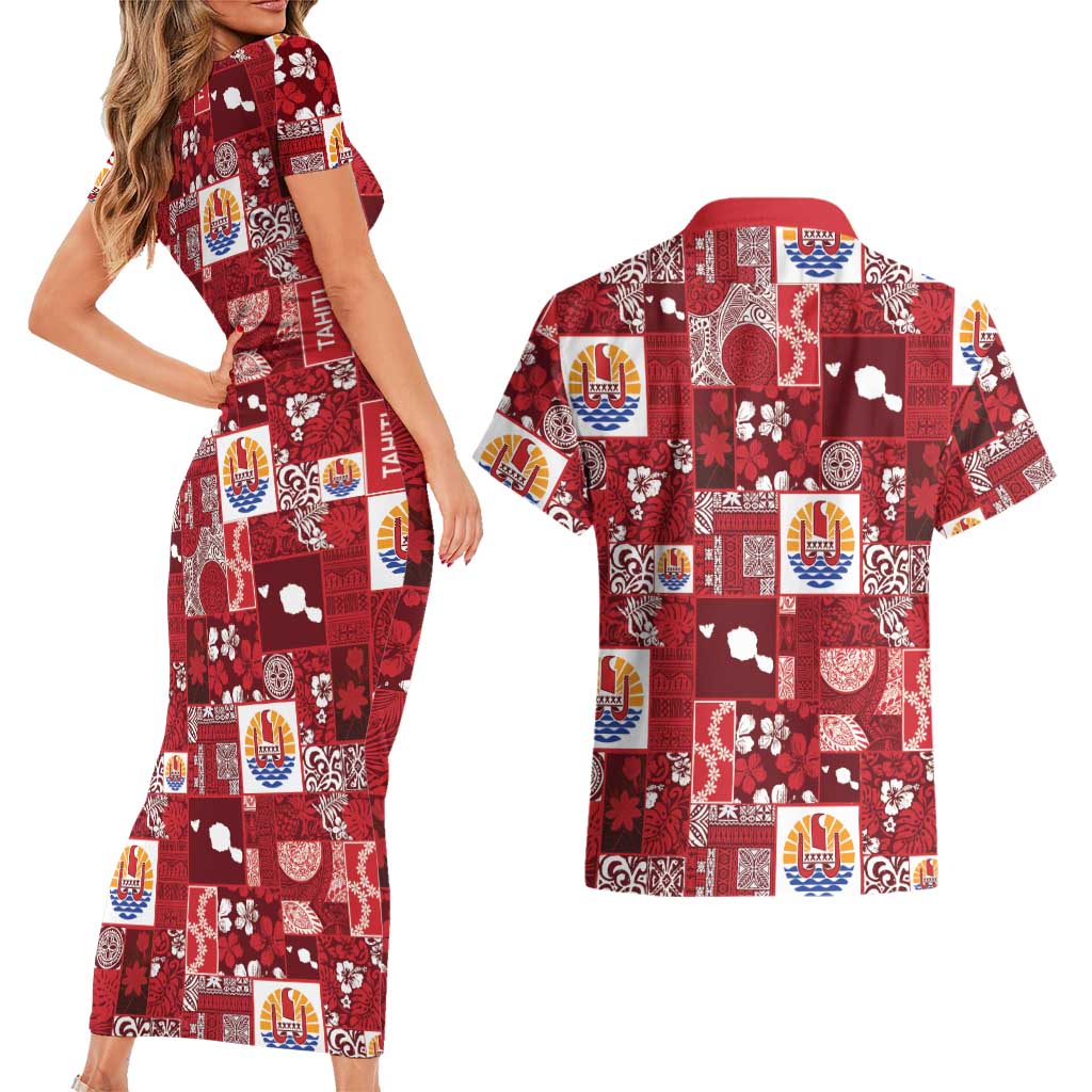 Tahiti Oaoa I Teie Noera Couples Matching Short Sleeve Bodycon Dress and Hawaiian Shirt Pacific Patchwork Xmas Vibes LT9 - Polynesian Pride