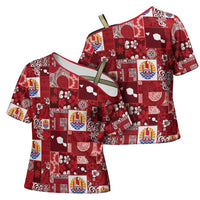 Tahiti Oaoa I Teie Noera Cross Shoulder Shirt Pacific Patchwork Xmas Vibes - Polynesian Pride