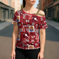 Tahiti Oaoa I Teie Noera Cross Shoulder Shirt Pacific Patchwork Xmas Vibes - Polynesian Pride