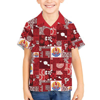 Tahiti Oaoa I Teie Noera Family Matching Long Sleeve Bodycon Dress and Hawaiian Shirt Pacific Patchwork Xmas Vibes LT9 Son's Shirt Red - Polynesian Pride