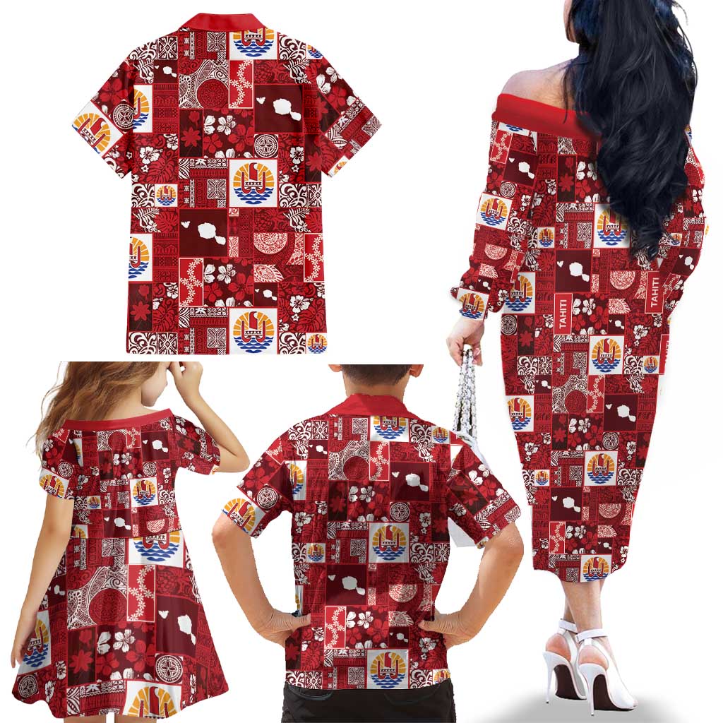 Tahiti Oaoa I Teie Noera Family Matching Off The Shoulder Long Sleeve Dress and Hawaiian Shirt Pacific Patchwork Xmas Vibes LT9 - Polynesian Pride