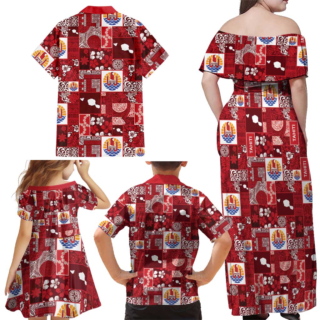 Tahiti Oaoa I Teie Noera Family Matching Off Shoulder Maxi Dress and Hawaiian Shirt Pacific Patchwork Xmas Vibes LT9 - Polynesian Pride