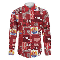 Tahiti Oaoa I Teie Noera Family Matching Puletasi and Hawaiian Shirt Pacific Patchwork Xmas Vibes LT9 Dad's Shirt - Long Sleeve Red - Polynesian Pride