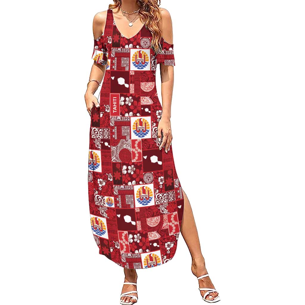 Tahiti Oaoa I Teie Noera Family Matching Summer Maxi Dress and Hawaiian Shirt Pacific Patchwork Xmas Vibes LT9 Mom's Dress Red - Polynesian Pride