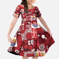 Tahiti Oaoa I Teie Noera Family Matching Tank Maxi Dress and Hawaiian Shirt Pacific Patchwork Xmas Vibes LT9 Daughter's Dress Red - Polynesian Pride