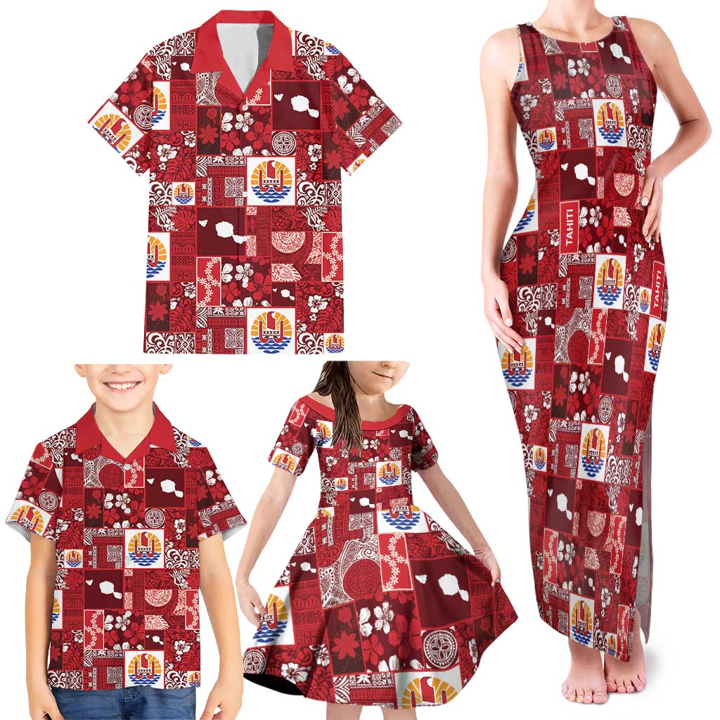 Tahiti Oaoa I Teie Noera Family Matching Tank Maxi Dress and Hawaiian Shirt Pacific Patchwork Xmas Vibes - Polynesian Pride