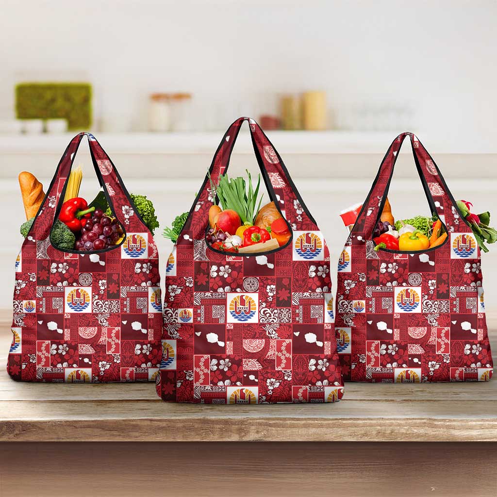 Tahiti Oaoa I Teie Noera Grocery Bag Pacific Patchwork Xmas Vibes - Polynesian Pride