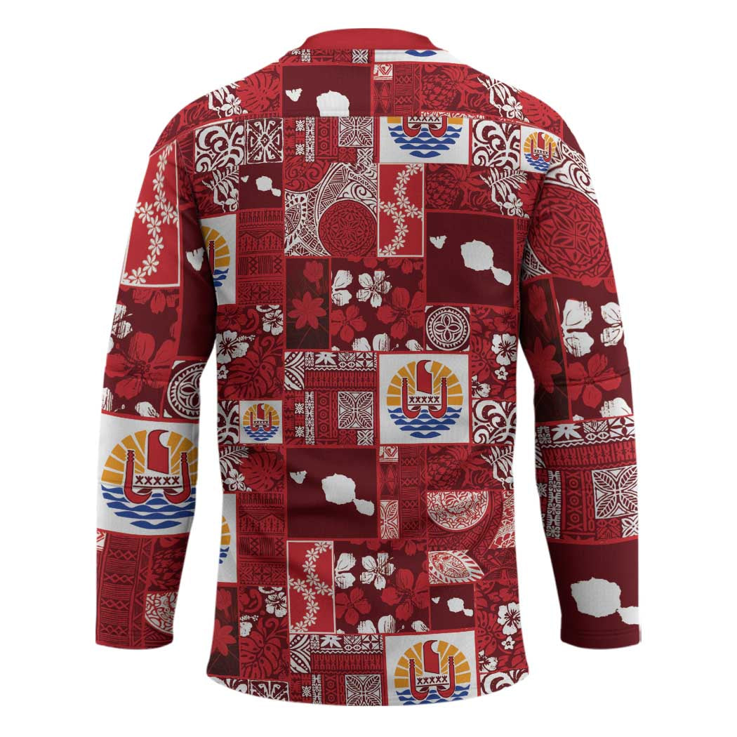 Tahiti Oaoa I Teie Noera Hockey Jersey Pacific Patchwork Xmas Vibes - Polynesian Pride
