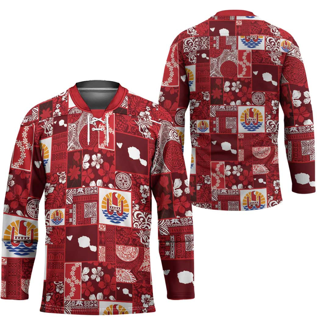 Tahiti Oaoa I Teie Noera Hockey Jersey Pacific Patchwork Xmas Vibes - Polynesian Pride