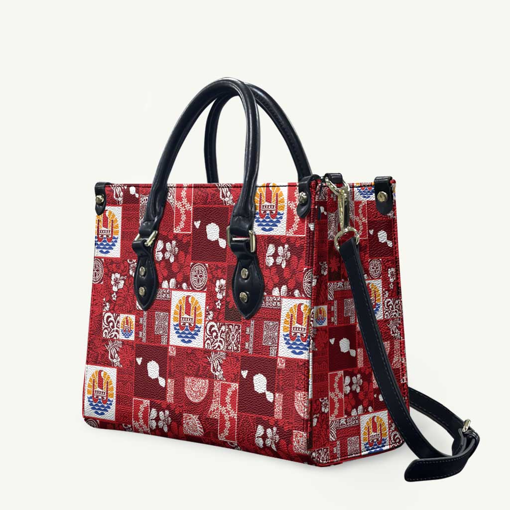 Tahiti Oaoa I Teie Noera Leather Bag Pacific Patchwork Xmas Vibes - Polynesian Pride