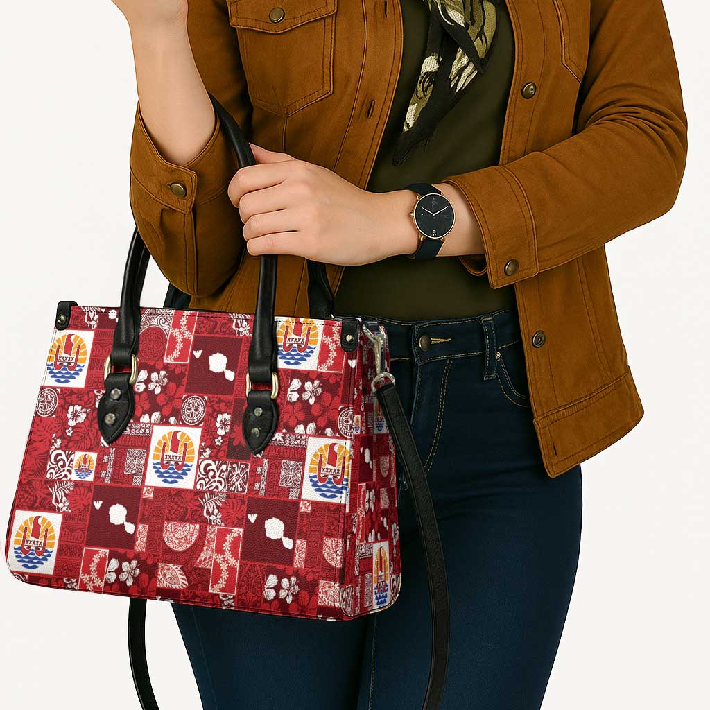 Tahiti Oaoa I Teie Noera Leather Bag Pacific Patchwork Xmas Vibes - Polynesian Pride
