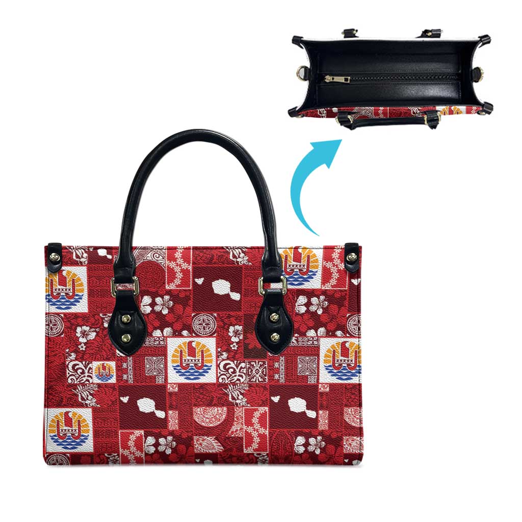 Tahiti Oaoa I Teie Noera Leather Bag Pacific Patchwork Xmas Vibes - Polynesian Pride