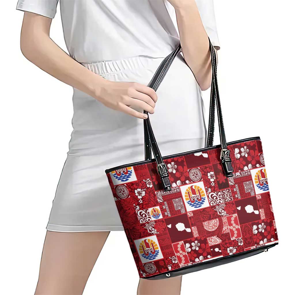 Tahiti Oaoa I Teie Noera Leather Tote Bag Pacific Patchwork Xmas Vibes - Polynesian Pride