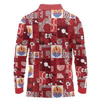Tahiti Oaoa I Teie Noera Long Sleeve Polo Shirt Pacific Patchwork Xmas Vibes LT9 - Polynesian Pride