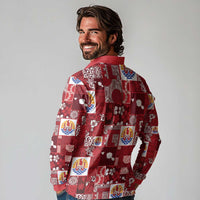 Tahiti Oaoa I Teie Noera Long Sleeve Polo Shirt Pacific Patchwork Xmas Vibes LT9 - Polynesian Pride