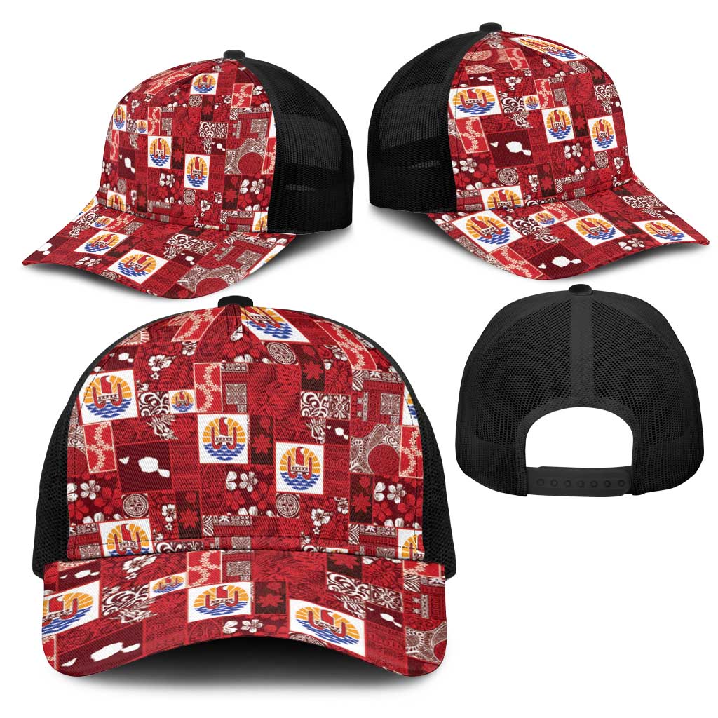 Tahiti Oaoa I Teie Noera Mesh Trucker Cap Pacific Patchwork Xmas Vibes LT9 - Polynesian Pride